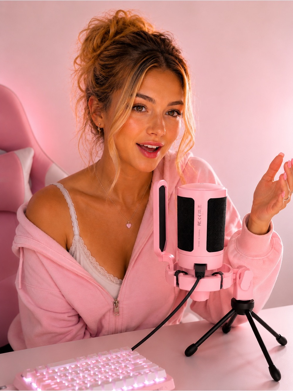 FIFINE Like New Pink RGB Gamer Girl USB Microphone Coquette Streaming Setup PS5